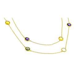 Sterling Silver Gold Plate Multi Color CZ Stone Necklace bgp00869-40