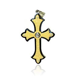 Stainless Steel Gold Plated Cross Clear Crystal Charm Pendant ssp00428