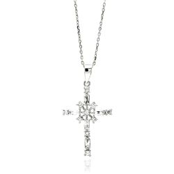 Sterling Silver Rhodium Plated Cross CZ Necklace bgp00554