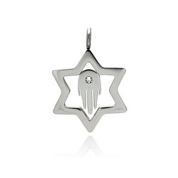 Stainless Steel Open Star of David Hamsa Clear Crystal Charm Pendant ssp00406