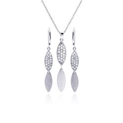 Silver Rhodium Plated Marqui CZ Dangling Lever Back Earring & Necklace Set sts00271