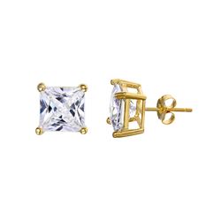 Sterling Silver Gold Plated Princess Cut CZ Stud Earrings 9mm - STE00596GP-CLR