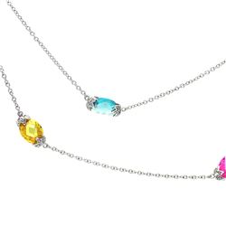 Sterling Silver Rhodium Plated Colorful Stones CZ Pendant Necklace stp00675