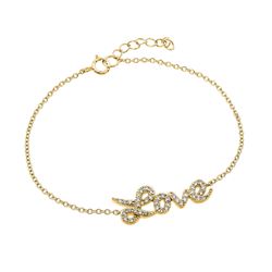 Sterling Silver Gold Plated Love CZ Inlay Bracelet bgb00188gp