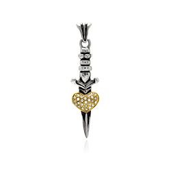 Stainless Steel Gold Plated Two Tone Heart Dagger Clear Crystal Charm Pendant ssp00303