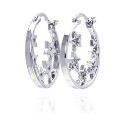 Sterling Silver Rhodium Plated CZ Hoop Star Earring ste00025