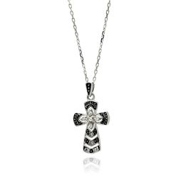 Sterling Silver Rhodium Plated Black Stripes CZ Necklace bgp00525