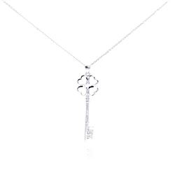 Sterling Silver Rhodium Plated Luck Key Pendant Necklace stp00980