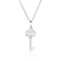 Sterling Silver Rhodium Plated Open Key CZ Necklace bgp00434