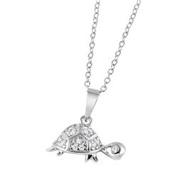 Sterling Silver Rhodium Plated CZ Turtle Charm Necklace BGP01038