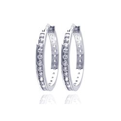 Sterling Silver Rhodium Plated Round Clear CZ Hoop Earring AAE00002-25mm