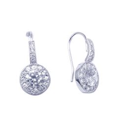 Sterling Silver Rhodium Plated Curve Round CZ Hook Earring ste00567
