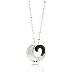 Rhodium & Black Rhodium Plated Brass Open Disc Black CZ Pendant Necklace bbp00106