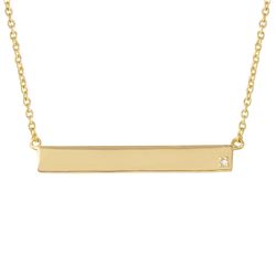 Sterling Silver Gold Plated Bar Necklace With Diamond - STP01476GP