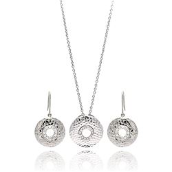 Sterling Silver Rhodium Plated Round CZ Hook Earring & Necklace Set sts00101