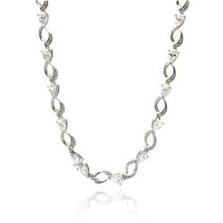 Rhodium Plated Brass Open Oval Clear CZ Link Necklace bbp00068