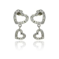 Sterling Silver Rhodium Plated Heart CZ Dangling Earring ste00240