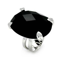 Rhodium Plated Brass Black Oval CZ Ring bbr00010