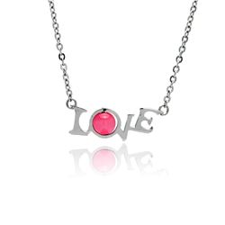 Stainless Steel Love Pink Stone SSN00041