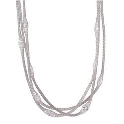 Sterling Silver Rhodium Plated Multi-Strand Mesh Embeded CZ Thin Italian Necklace ITN00050RH