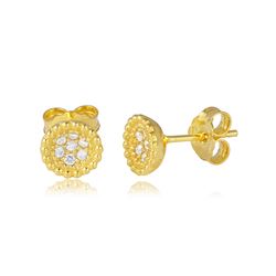 Sterling Silver Gold Plated CZ Encrusted Bowl Shape Stud Earrings - ARE00008GP
