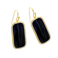 Sterling Silver Gold Plated Rectangular Black CZ Hook Earring ste00939