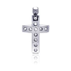 Stainless Steel Cross Clear Crystal Charm Pendant ssp00134