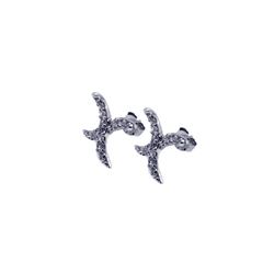 Sterling Silver Rhodium Plated Curvy X CZ Stud Earring ste00241