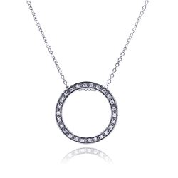 Sterling Silver Clear CZ Rhodium Plated Round Pendant Necklace stp00072