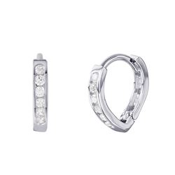 Sterling Silver Rhodium Plated Hinged CZ Huggies Hoop Earrings GME00024RH