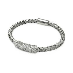 Sterling Silver Rhodium Plated Clear CZ Bar Braided Italian Bracelet itb00090rh