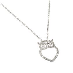 Sterling Silver Rhodium Plated Clear CZ Owl Pendant Necklace BGP00971