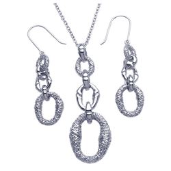 Silver Rhodium Plated Micro Pave Clear Open Circle CZ Hook Earring & Dangling Necklace Set bgs00030