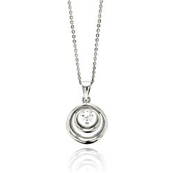 Sterling Silver Rhodium Plated Double Open Circle Center CZ Necklace bgp00567