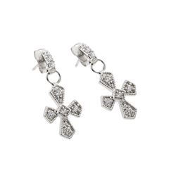 Sterling Silver Rhodioum Plated Cross Clear CZ Inlay Dangling Stud Earring BGE00201