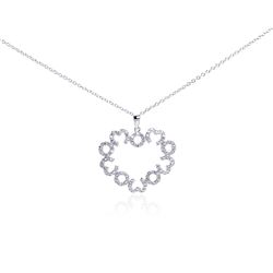 Sterling Silver Rhodium Plated Open Big Heart Small Heart CZ Necklace bgp00288