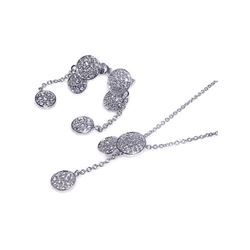 Sterling Silver Rhodium Plated Graduated Disk CZ Dangling Stud Earring & Necklace Set sts00004