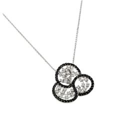 Sterling Silver Rhodium Plated Black Outline Flower Clear Filigree CZ Necklace BGP00620