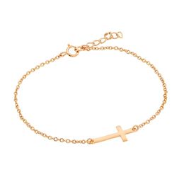 Sterling Silver Rose Gold Plated Sideway Cross Bracelet bgb00130