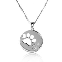 Sterling Silver Rhodium Plated Cut Out And CZ Paw Necklace - STP01506