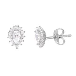 Sterling Silver Rhodium Plated CZ Teardrop Stud Earrings GME00006RH