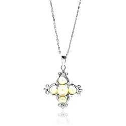 Sterling Silver Rhodium Plated Cross Yellow Pearl Necklace bgp00590