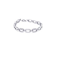 Sterling Silver Rhodium Plated Open Multi Oval Clear CZ Bracelet stb00286