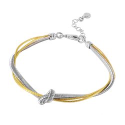 Sterling Silver Satin Finish Wire Braided Bracelet With Two Gold Plated Strands ECB00010