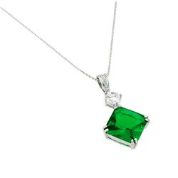 Sterling Silver Rhodium Plated Green CZ Square Pendant BGP00728