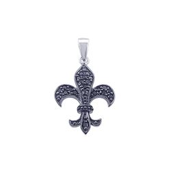 Sterling Silver Black Rhodium Plated Black CZ Flor De Lis Pendant stp00768