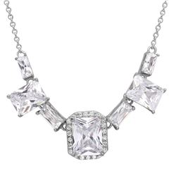 Sterling Silver Rhodium Plated Square Halo Center 7 CZ Necklace - STP01521