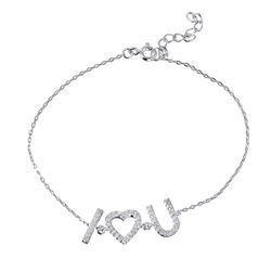 Sterling Silver Rhodium Plated CZ 'I [heart] U' Bracelet STB00521