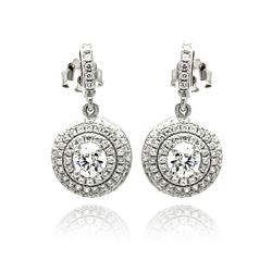 Sterling Silver Rhodium Plated Micro Pave Clear Round CZ Dangling Stud Earring ace00072