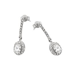 Sterling Silver Rhodium Plated Round Clear Channel CZ Dangling Stud Earring bge00380